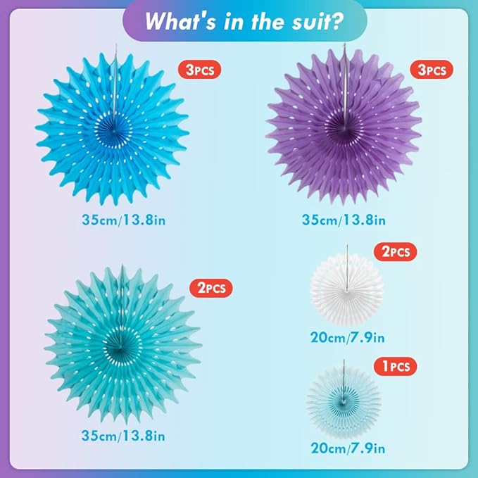 SUNBEAUTY Pack of 11 Purple Lavender Blue Hanging Honeycomb Paper Fans - Image 2