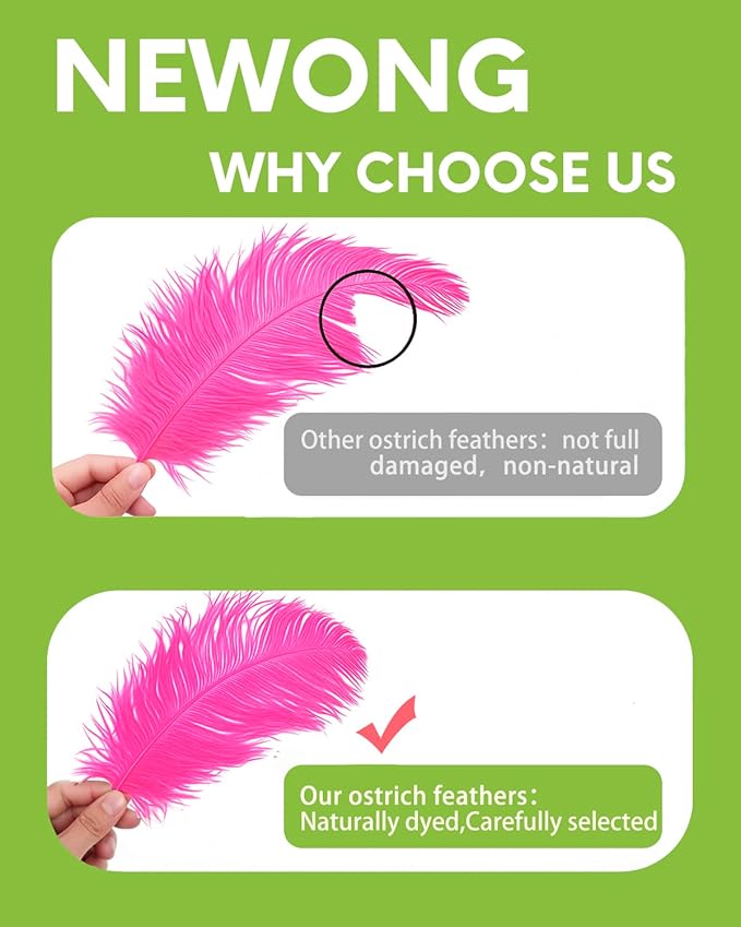 NEWONG 30pcs Fuchsia Ostrich Feathers Natural Bulk 11-14inch Vase Craft Wedding - Image 5