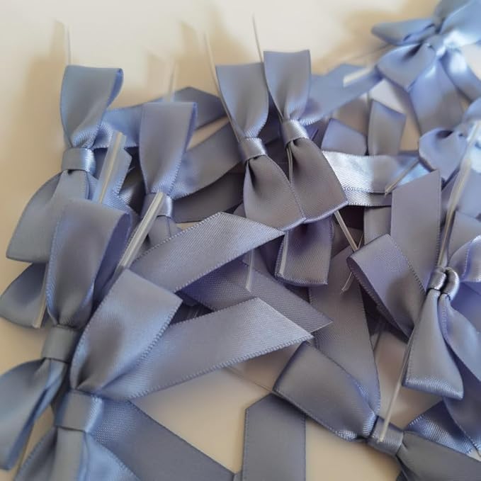 50pcs 2-1/2" Smog Blue Satin Ribbon Bows - Image 6