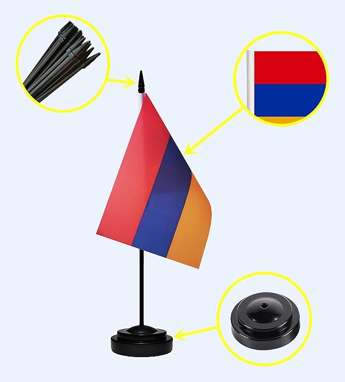 Armenia Armenian Deluxe Desk Flag Set Small Mini Miniature Armenia Armenian - Image 2