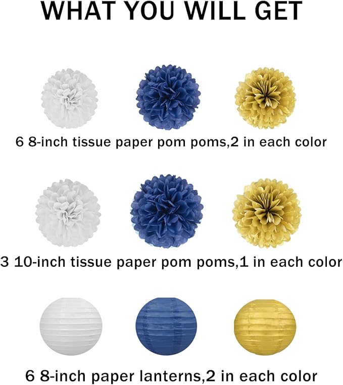 Navy-Blue White Gold Party Decorations - Image 2