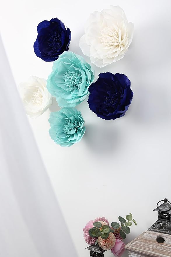 Paper Flower Decorations for Wall, Baby Boy Nursery Wall Decor, Bridal Shower - Image 2