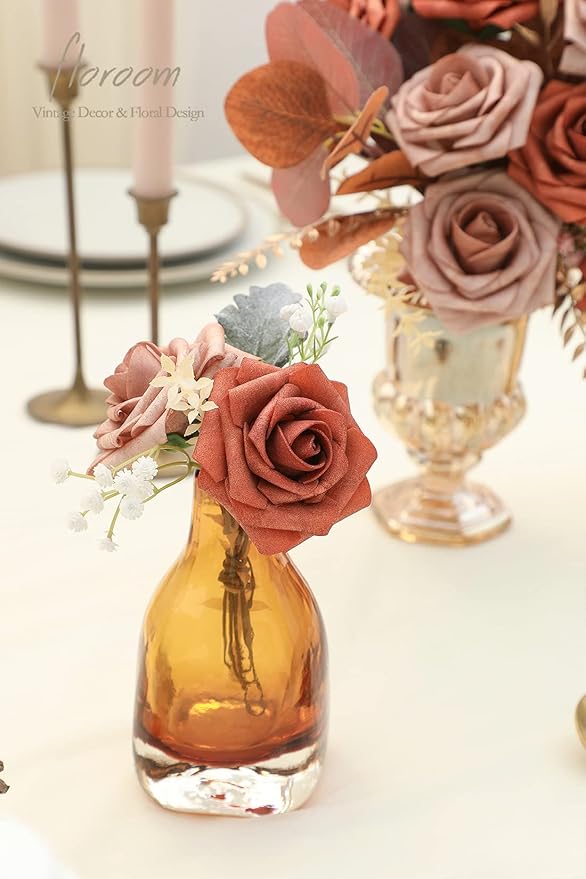 Floroom Artificial Flowers 25pcs Real Looking Burnt Orange & Warm Taupe Foam - Image 4