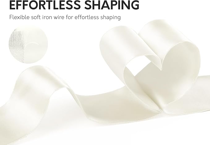 Ivory Satin Ribbon Double-Faced Wired Ribbons - Image 3
