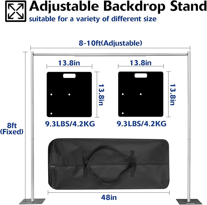 Pipe and Drape Backdrop Stand, 8ft x 10ft Backdrop Stand, Adjustable Metal - Image 2