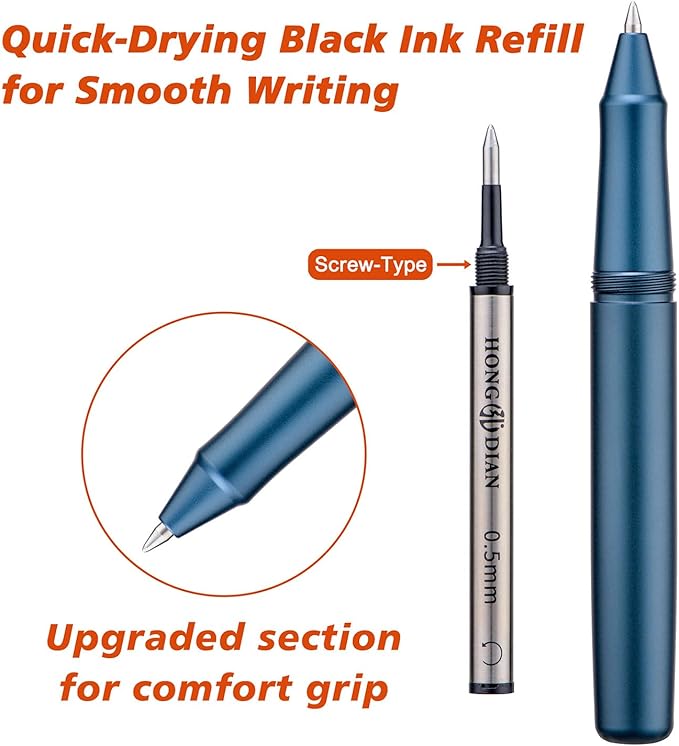 Hongdian M2 Black Forest Mini Rollerball Pen, Fine Point 0.5mm, Sleek Aluminium - Image 3