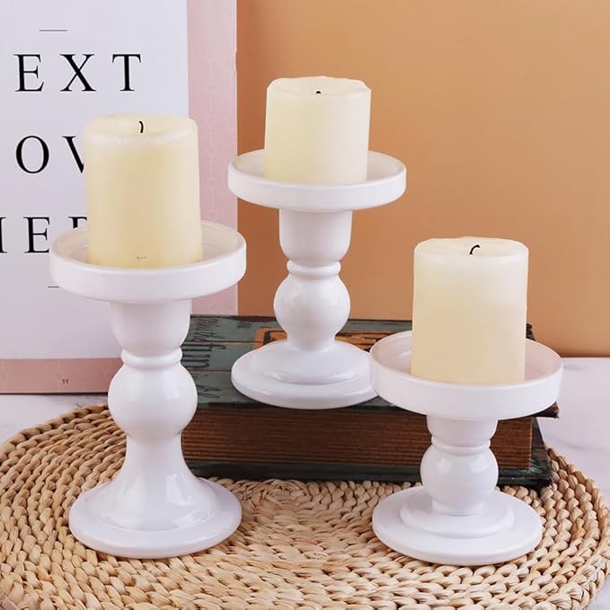 3-Piece Set of White Glass Candlestick, Crystal Candlestick Holder Holder and - Image 6