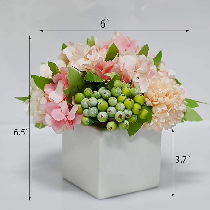 LADADA Artificial Hydrangea Flower Arrangement in Ceramic Vase and Vase Home - Image 2