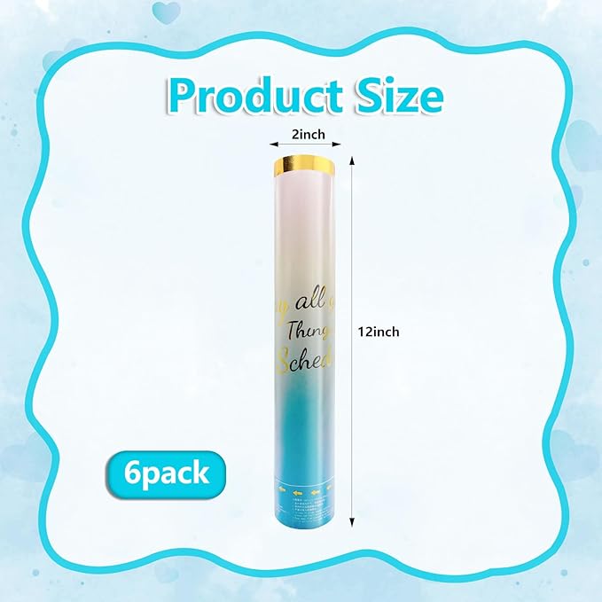 6 Pack Gender Reveal Confetti Cannon, 12 Inch Biodegradable Blue Confetti - Image 2