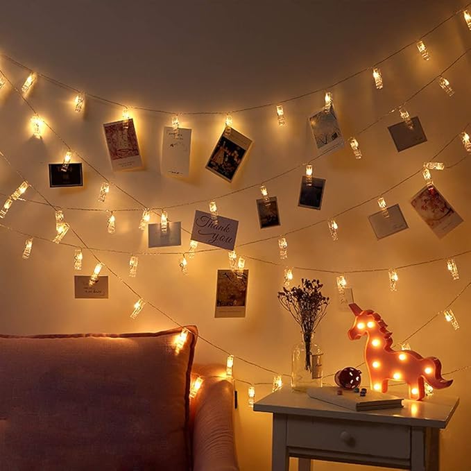 Dopheuor LED Photo Clip Copper String Lights Starry Fairy Warm White Lights - Image 3