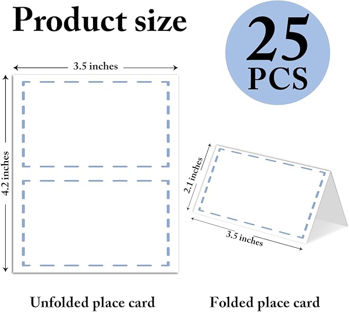 25 Pack Blue Lines Place Cards, Editable Name Cards - Image 2