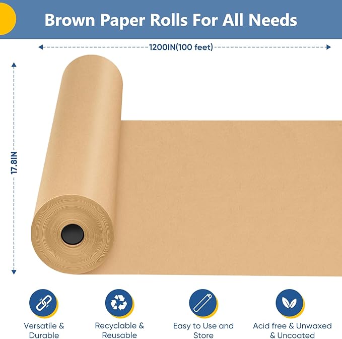 Wrapping Paper, 17.8" x 1200" Brown Kraft Paper Roll Bulletin Board Easel - Image 2