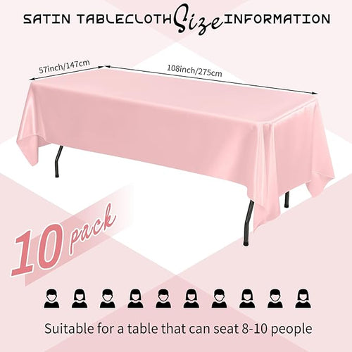 10 Packs Satin Tablecloth 57 x 108 Inch Rose Gold Rectangular Table Cloth Silk - Image 2
