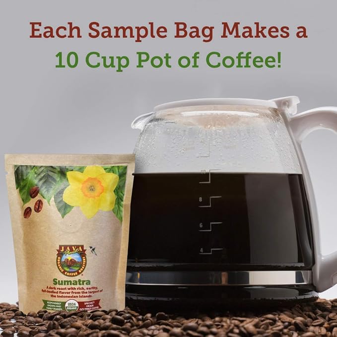 Sampler Variety Pack, Low Acid Organic Coffee Beans in Linen Gift Bag: Whole - Image 2