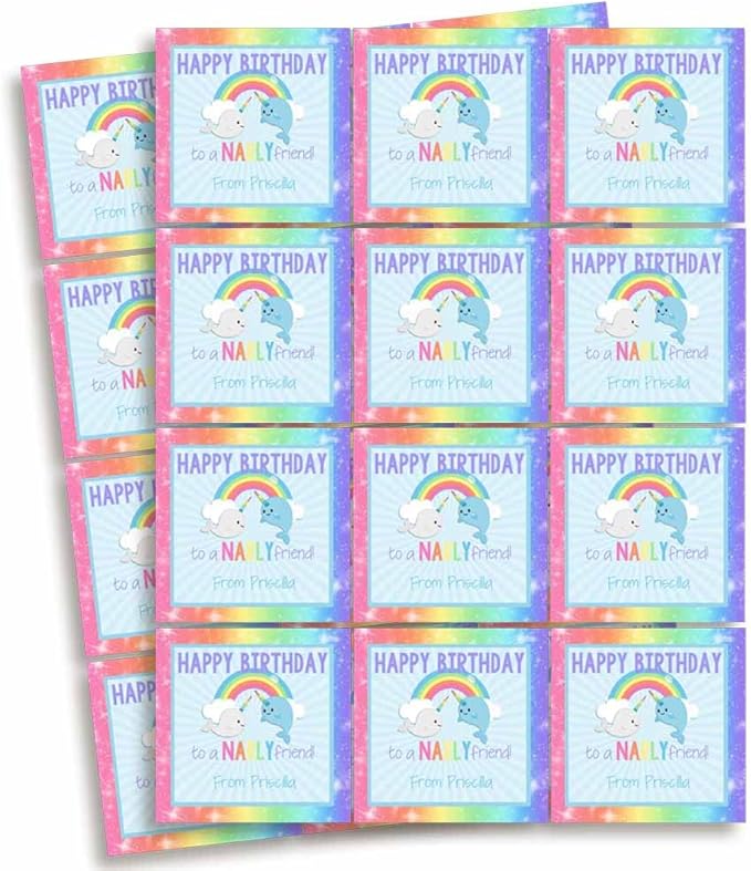Custom & Personalized Narwhal Unicorn of The Sea Happy Birthday Gift Tag - Image 2