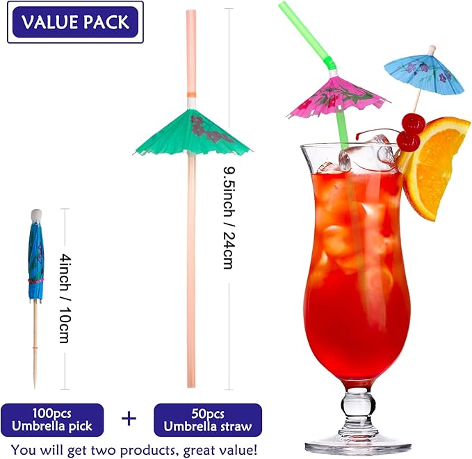 BLUE TOP Umbrella Parasol Cocktail Picks &Cocktail Straws Set- Umbrella Drink - Image 2