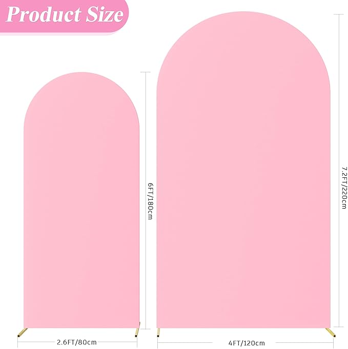 Fomcet Set of 2 Wedding Arch Covers 6FT, 7.2FT Pink Arch Backdrop Cover 2-Sided - Image 2