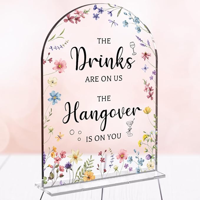 Wedding Sign Decor, The Drinks Are on Us Sign, 5x7 Inch Arch Acrylic. Wedding by Unknown