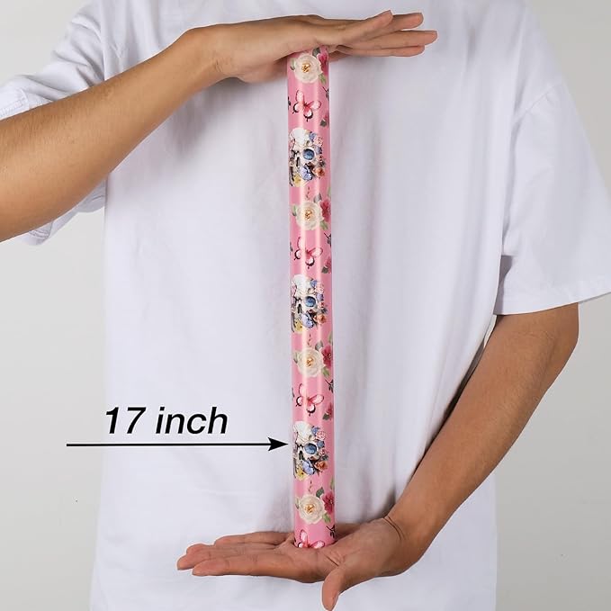 Aimyoo Gothic Wrapping Paper Roll, 17 Inch X 16.5 Feet Skull Floral Butterfly - Image 3