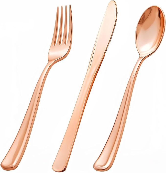 bUCLA 600PCS Rose Gold Plastic Silverware Set by BUCLA