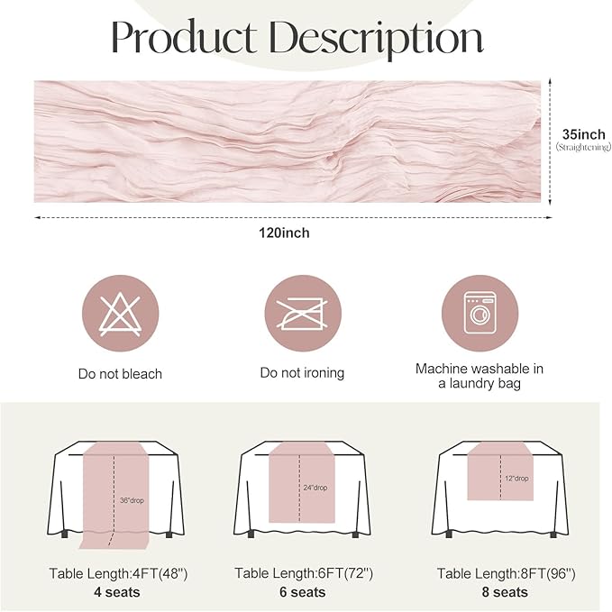 2 Pcs Dusty Pink Cheesecloth Table Runner - Image 2