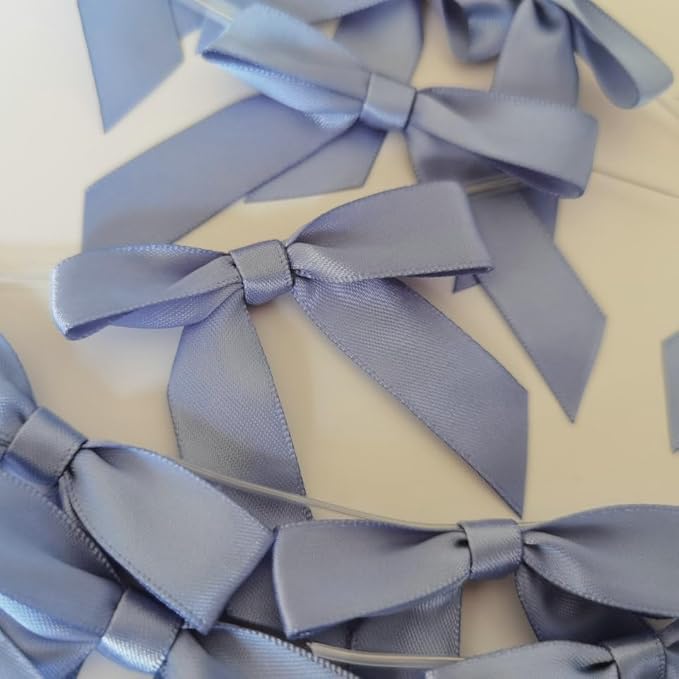 50pcs 2-1/2" Smog Blue Satin Ribbon Bows - Image 8