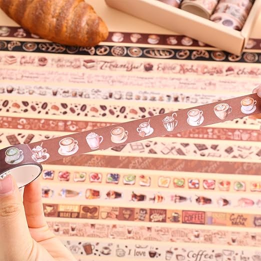 20 Rolls Coffee Theme Washi Tape Set, Writable Decorative Tapes - Image 4