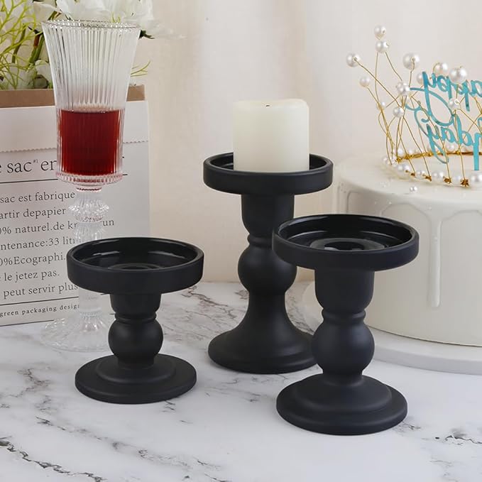 3-Piece Set of Black Glass Candlestick, Crystal Candlestick Holder Holder and - Image 7