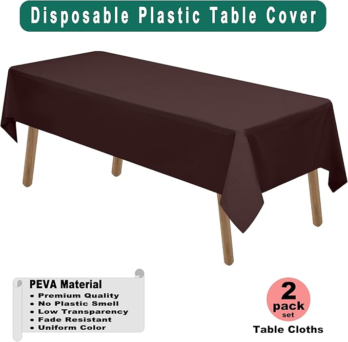 Brown Plastic Tablecloths 2 Pack Disposable Table Covers 54 x 108 Inch Party - Image 2
