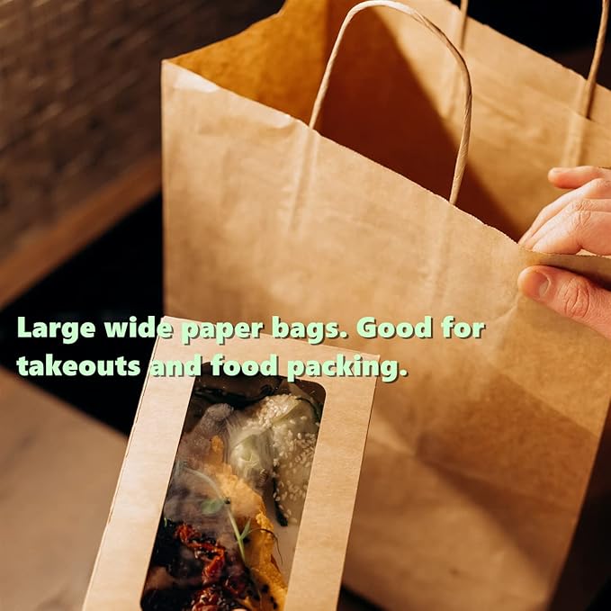 BagDream Brown Paper Bags With Handles 12x7x12 100Pcs - Image 4