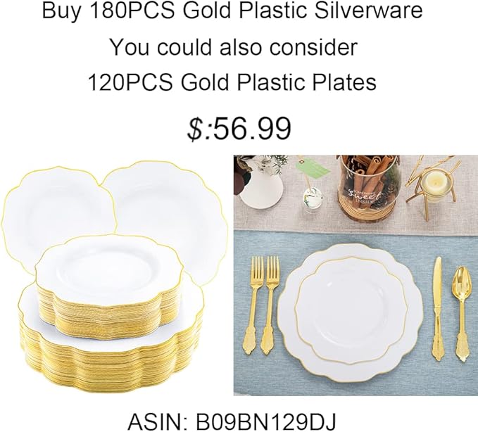 NOCCUR 180PCS Gold Plastic Cutlery Set - Image 8