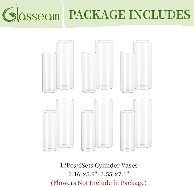 Glasseam Glass Cylinder Vase in Bulk: 12pcs Clear Small Bud Flower Vases - Image 6