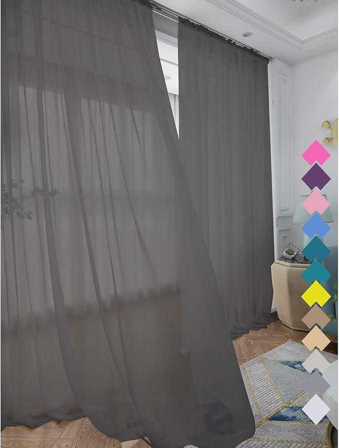 Window Dark Grey Sheer Curtains 60 Inches Width 120 Inches Long 2 Panels Sheer by L%26TEC