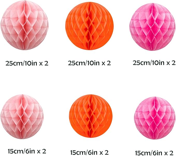 ZOOYOO 12Pcs 6" 10" Honeycomb Balls Decorations Hanging Tissue Paper Pom poms - Image 2
