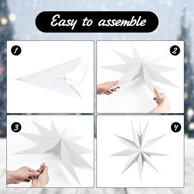 Easy Joy 3Pcs 9-Pointed Paper Star Lanterns 12 Inch Hanging Lampshade Wedding - Image 2