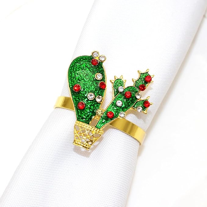 Cactus Napkin Rings Set of 6, Summer Wedding Party Napkin Holder Buckles - Image 5