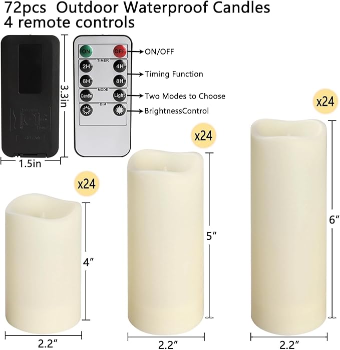 Set of 72 Flameless Led Battery Opeated Waterproof Outdoor Indoor Candles - Image 3