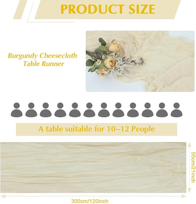 10 Pack Beige Cheesecloth Table Runner -21*120Inch Long Boho Wedding Table Decor - Image 2