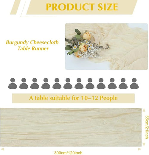 10 Pack Beige Cheesecloth Table Runner -21*120Inch Long Boho Wedding Table Decor - Image 2
