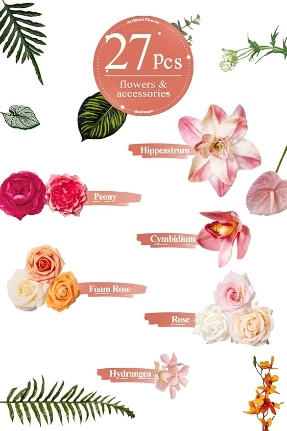 TINGE TIME Artificial Flowers Tropical Citrus & Pink Flower Combo - Image 2