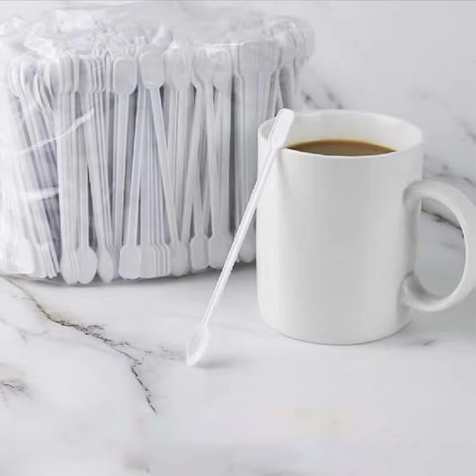 Coffee Spoon 500 PCS Disposable Tiny Coffee Tea Spoon White Plastic Stir - Image 7