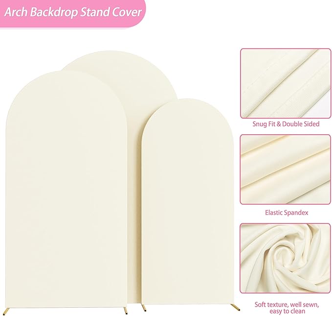 Fomcet Set of 3 Wedding Arch Covers 6FT, 7.2FT Ivory 2-Sided Round Top Spandex - Image 2