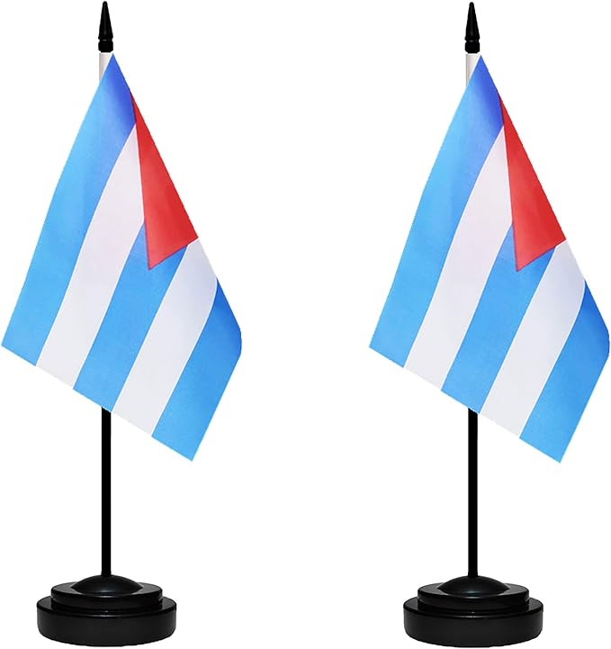 Cuba Cuban Deluxe Desk Flag Set, Small Mini Miniature Cuba Cuban Table Desktop by tibijoy