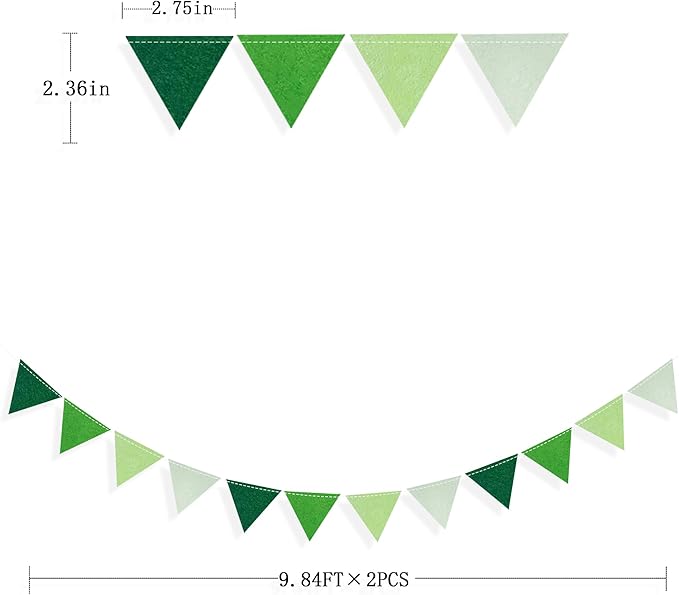 Green Party Decorations Ombre Green Felt Hanging Triangle Mini Bunting Pennant - Image 2