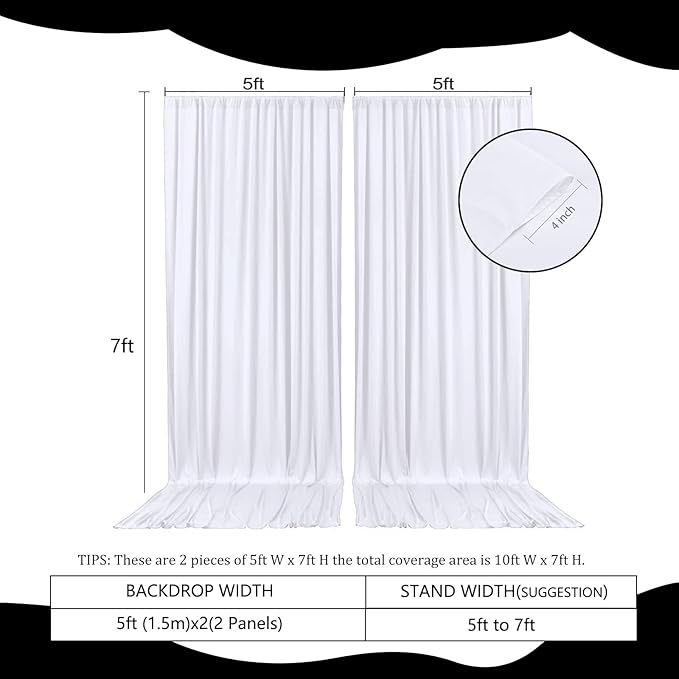 2 Panels White Backdrop Curtain, 10 x 7 Feet Background Curtains - Image 2