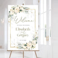 Ivory Wedding Welcome Sign, Cream Beige Floral Wedding Sign by Custom