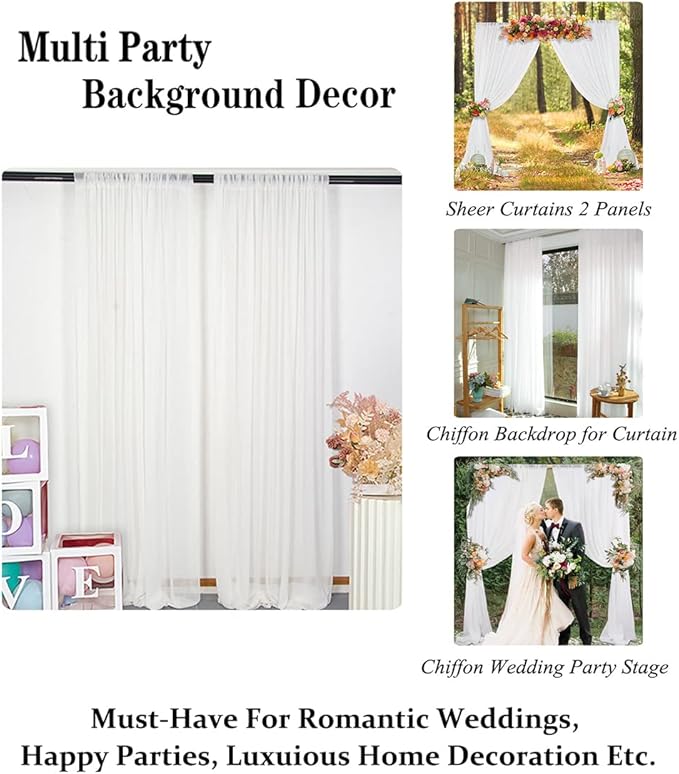 DUOBAO Chiffon Backdrop Curtain-2 Panels 29"x108" Wedding Backdrop Drapes - Image 4