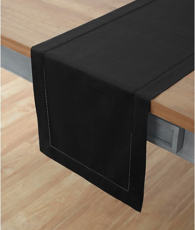 Solino Home Cotton Linen Black Table Runner 120 Inches Long - Image 2