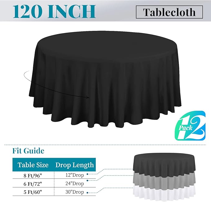 12 Pack 120 Inch Round Tablecloth, Washable Tablecover - Image 2