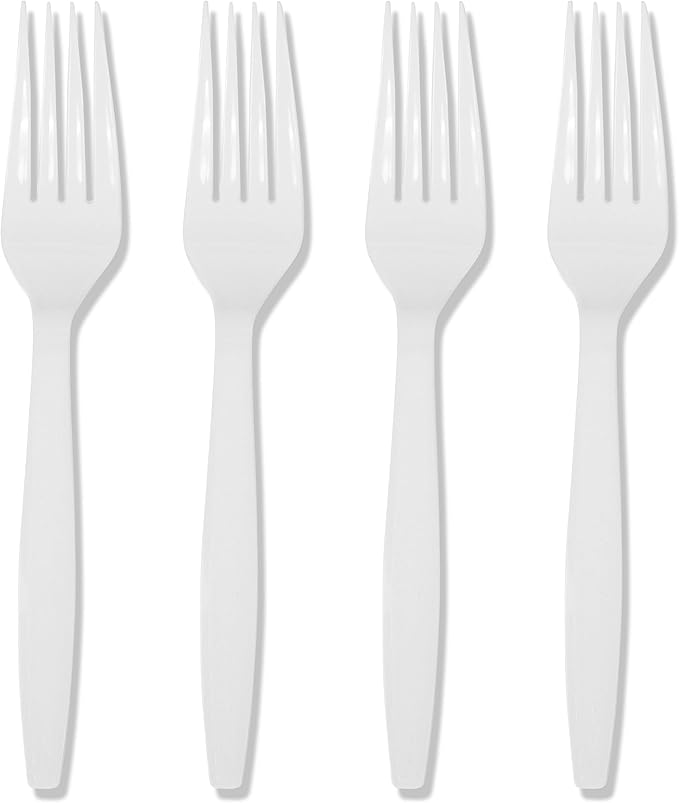 Prestee 100 White Plastic Forks Heavy-Duty, Heavyweight Plastic Silverware Forks by Prestee